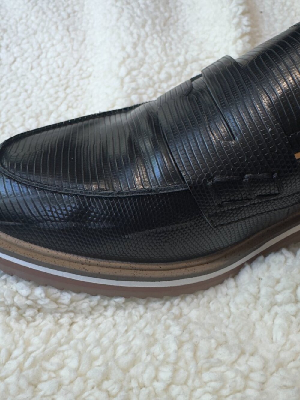 Kelly & Katie Black Lizard Embossed Penny Loafer Lug Sole Preppy Sz 8.5 - Picture 5 of 7